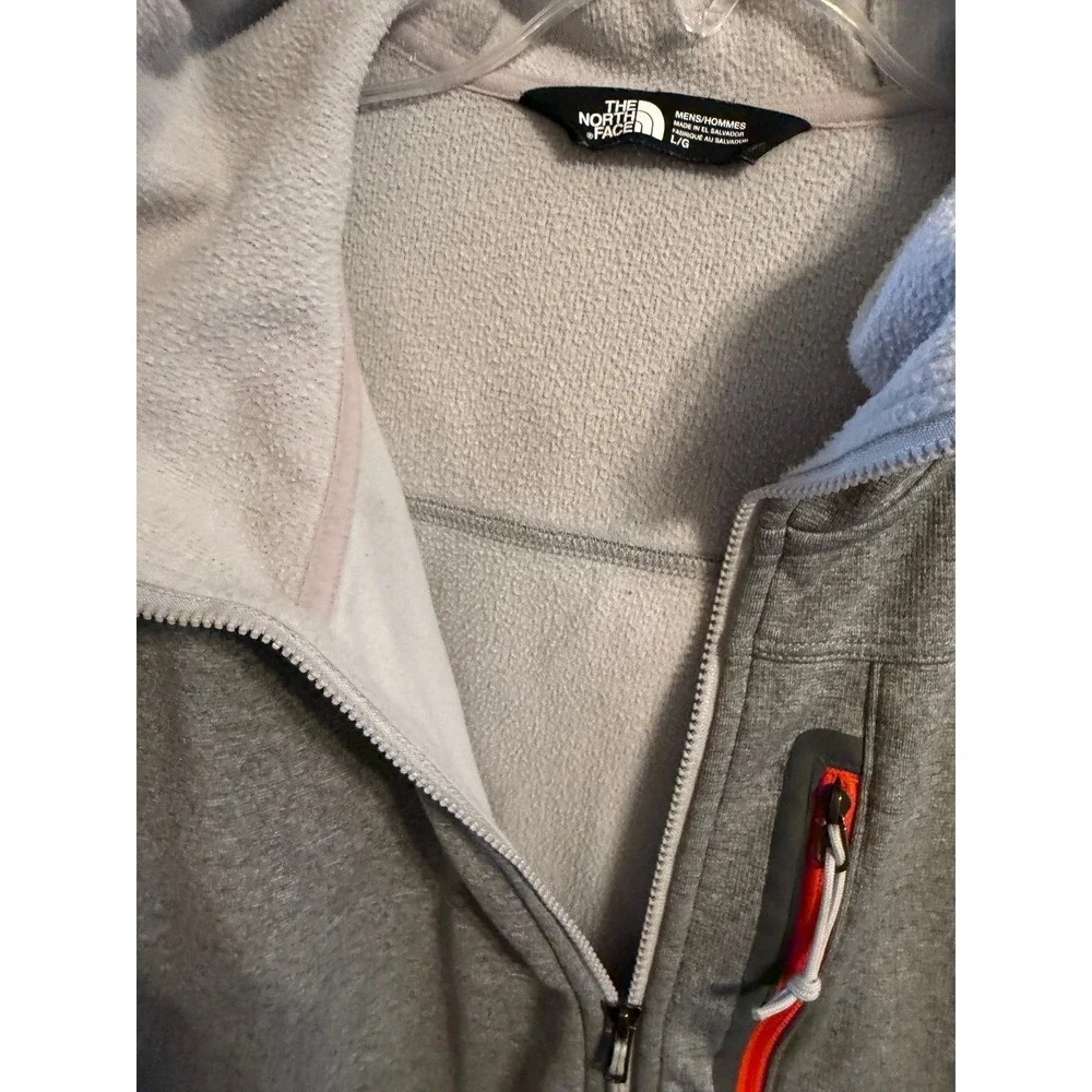 The North Face Full Zip Hoodie Mens Large Gray Excellent Orange Trim Fleece